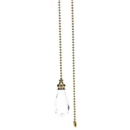 20" Length Brass Pull Chain Clear Glass Teardrop Pendant (15001)