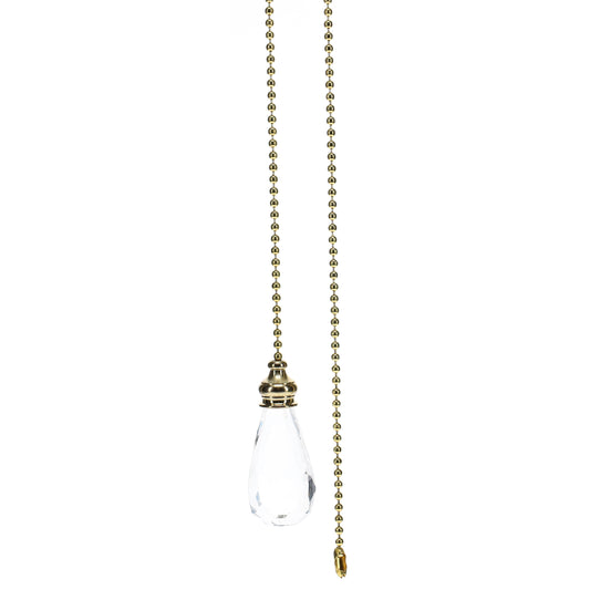 20" Length Brass Pull Chain Clear Glass Teardrop Pendant (15001)