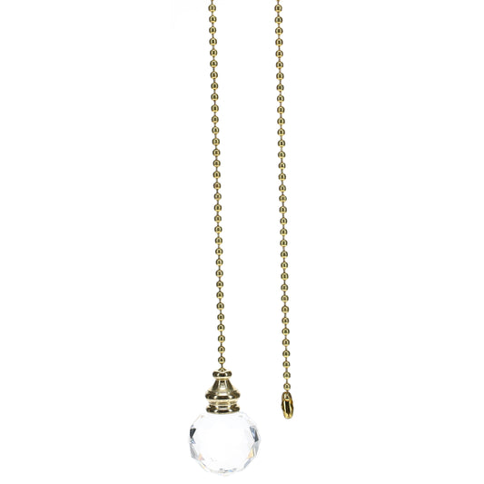 19" Length Brass Pull Chain Clear Glass Diamond Pattern Ball Pendant (15005)