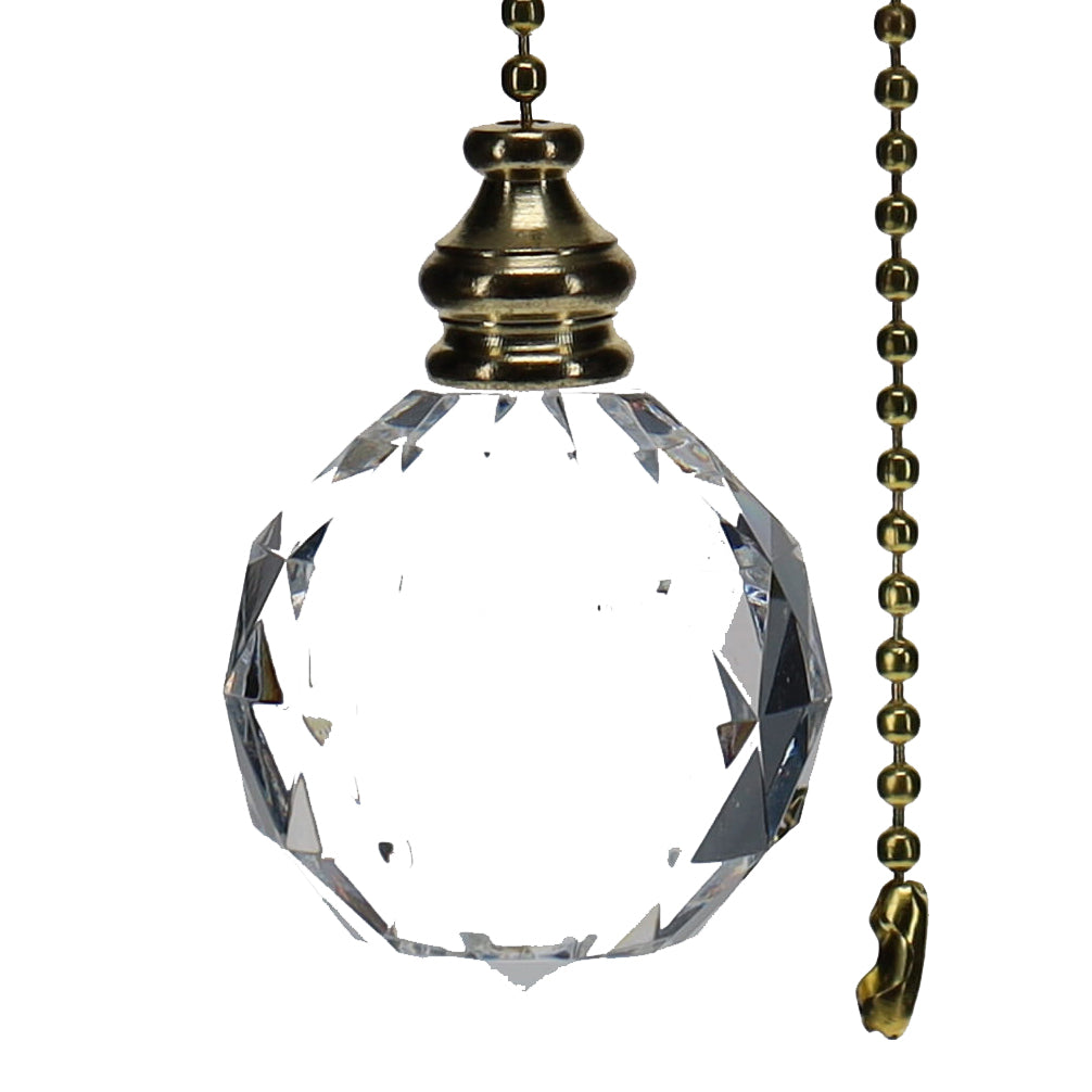 19-1/2" Length Brass Pull Chain Clear Glass Diamond Pattern Ball Pendant (15005L)