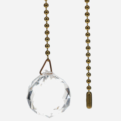 19" Length Brass Pull Chain Clear Glass Diamond Pattern Ball Pendant (15006)