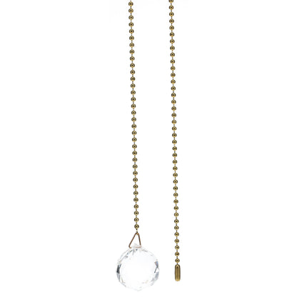 19" Length Brass Pull Chain Clear Glass Diamond Pattern Ball Pendant (15006)