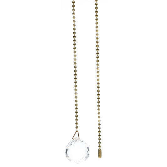 19" Length Brass Pull Chain Clear Glass Diamond Pattern Ball Pendant (15006)