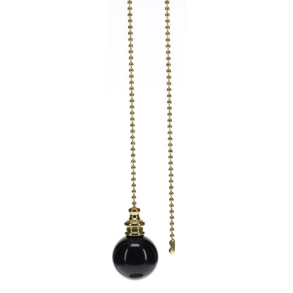 19" Length Brass Pull Chain Black Ceramic Ball Pendant (15011)