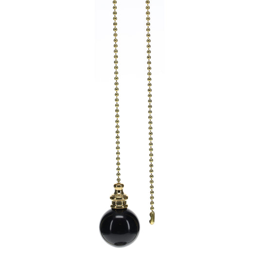 19" Length Brass Pull Chain Black Ceramic Ball Pendant (15011)