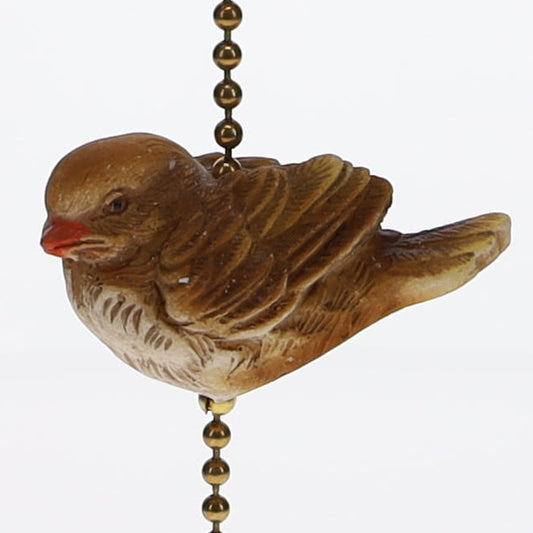18" Length Brass Plated Pull Chain Brown Ceramic Bird (15018)