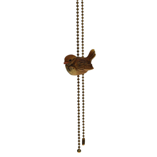 18" Length Brass Plated Pull Chain Brown Ceramic Bird (15018D)