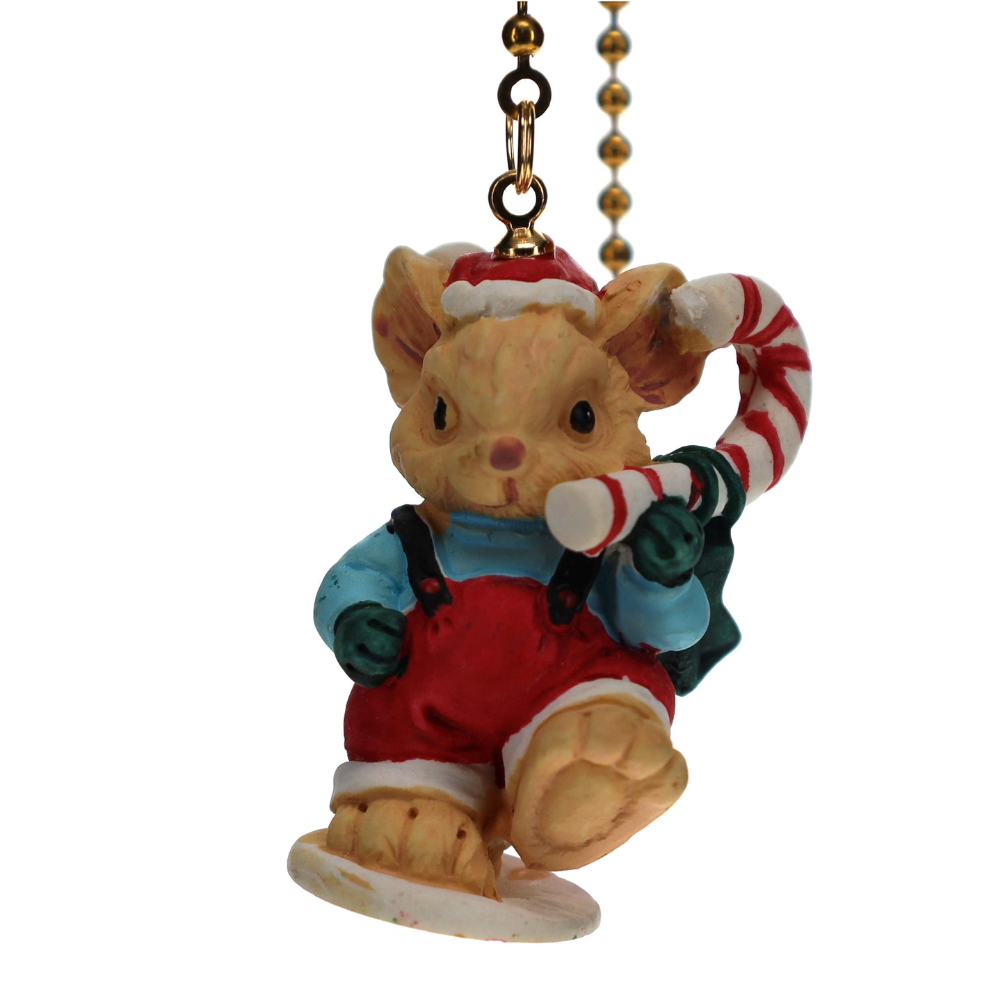 20-1/2" Length Brass Pull Chain Christmas Mouse Candy Cane (15042)