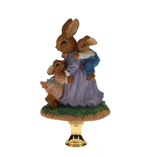 3-1/2" Tall Brass Finial Easter Rabbit, Bunny with Babies 1/4-27F Tap (15101)
