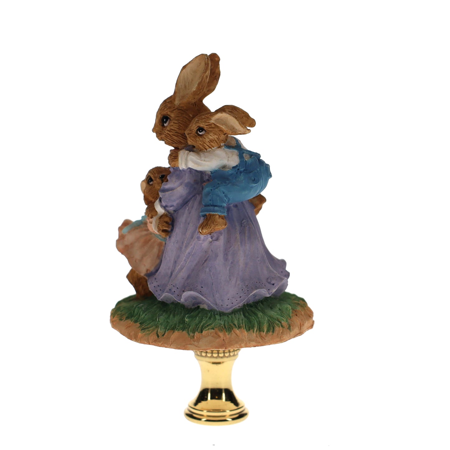 3-1/2" Tall Brass Finial Easter Rabbit, Bunny with Babies 1/4-27F Tap (15101)