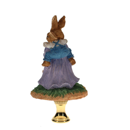 3-1/2" Tall Brass Finial Easter Rabbit, Bunny with Babies 1/4-27F Tap (15101)