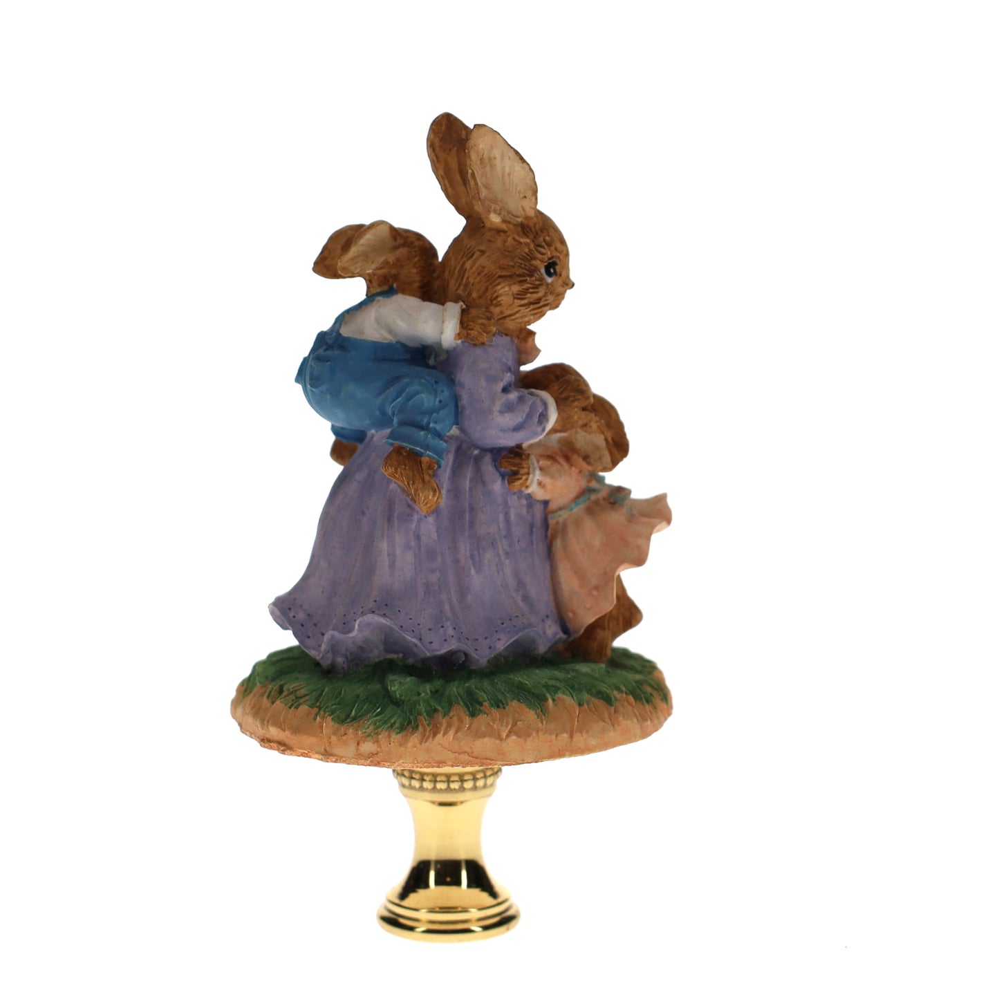 3-1/2" Tall Brass Finial Easter Rabbit, Bunny with Babies 1/4-27F Tap (15101)