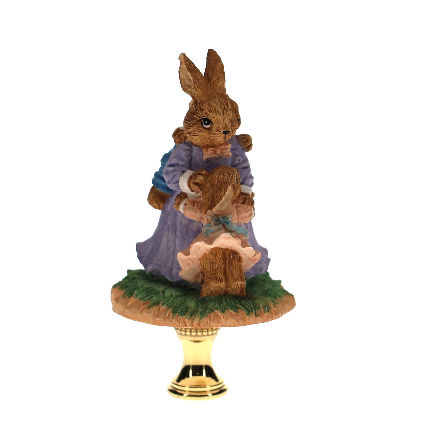3-1/2" Tall Brass Finial Easter Rabbit, Bunny with Babies 1/4-27F Tap (15101)