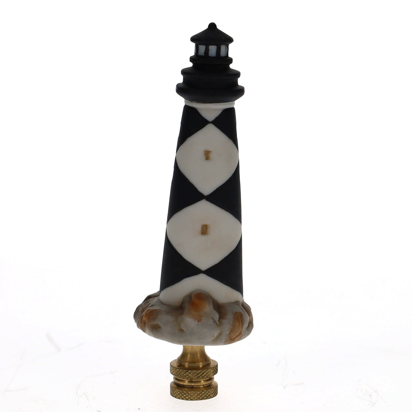 4-1/4" Tall Brass Finial Lighthouse Black & White 1/4-27F Tap (15103)