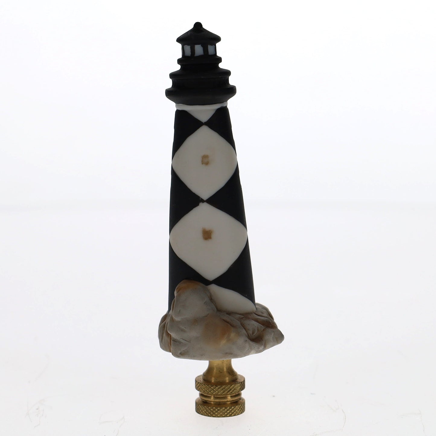 4-1/4" Tall Brass Finial Lighthouse Black & White 1/4-27F Tap (15103)