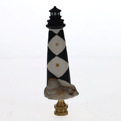 4-1/4" Tall Brass Finial Lighthouse Black & White 1/4-27F Tap (15103)