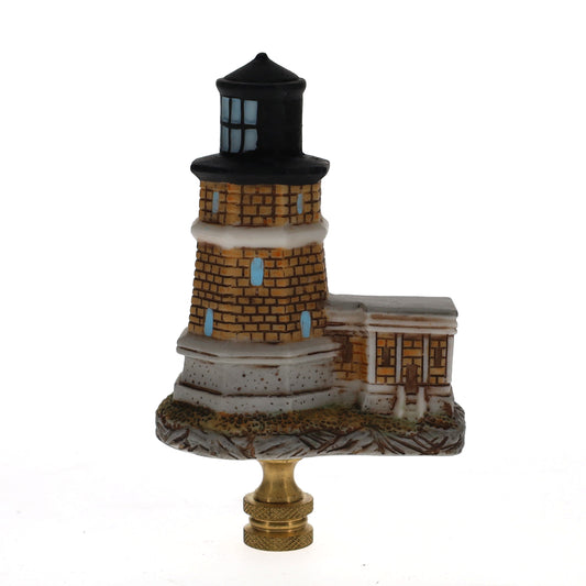 4-1/8" Tall Brass Finial Lighthouse Brown Tile Pattern, 1/4-27F Tap (15104)