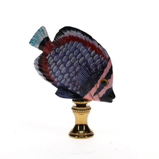 3" Tall Brass Finial Tropical Fish Purple, Pink, Burgundy, Black 1/4-27F Tap (15105)