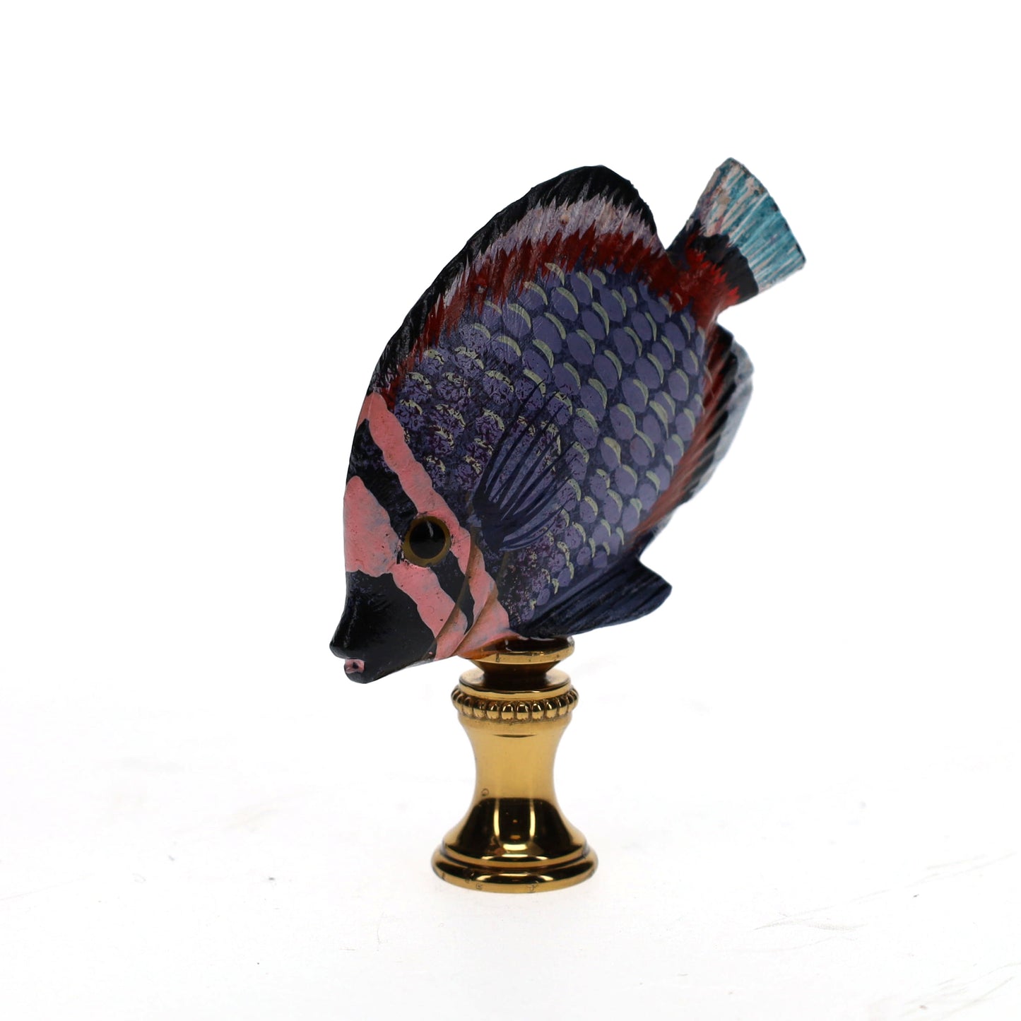 3" Tall Brass Finial Tropical Fish Purple, Pink, Burgundy, Black 1/4-27F Tap (15105)