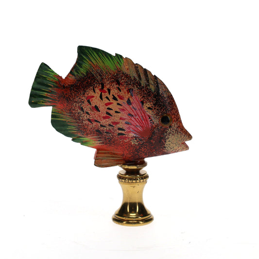 3" Tall Brass Finial Tropical Fish Pink, Red, Brown, Green 1/4-27F Tap (15106)
