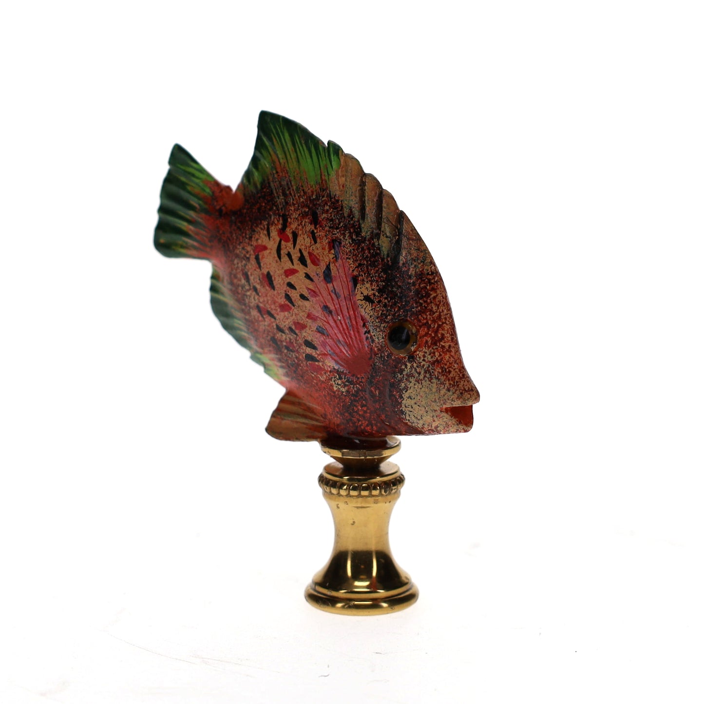3" Tall Brass Finial Tropical Fish Pink, Red, Brown, Green 1/4-27F Tap (15106)