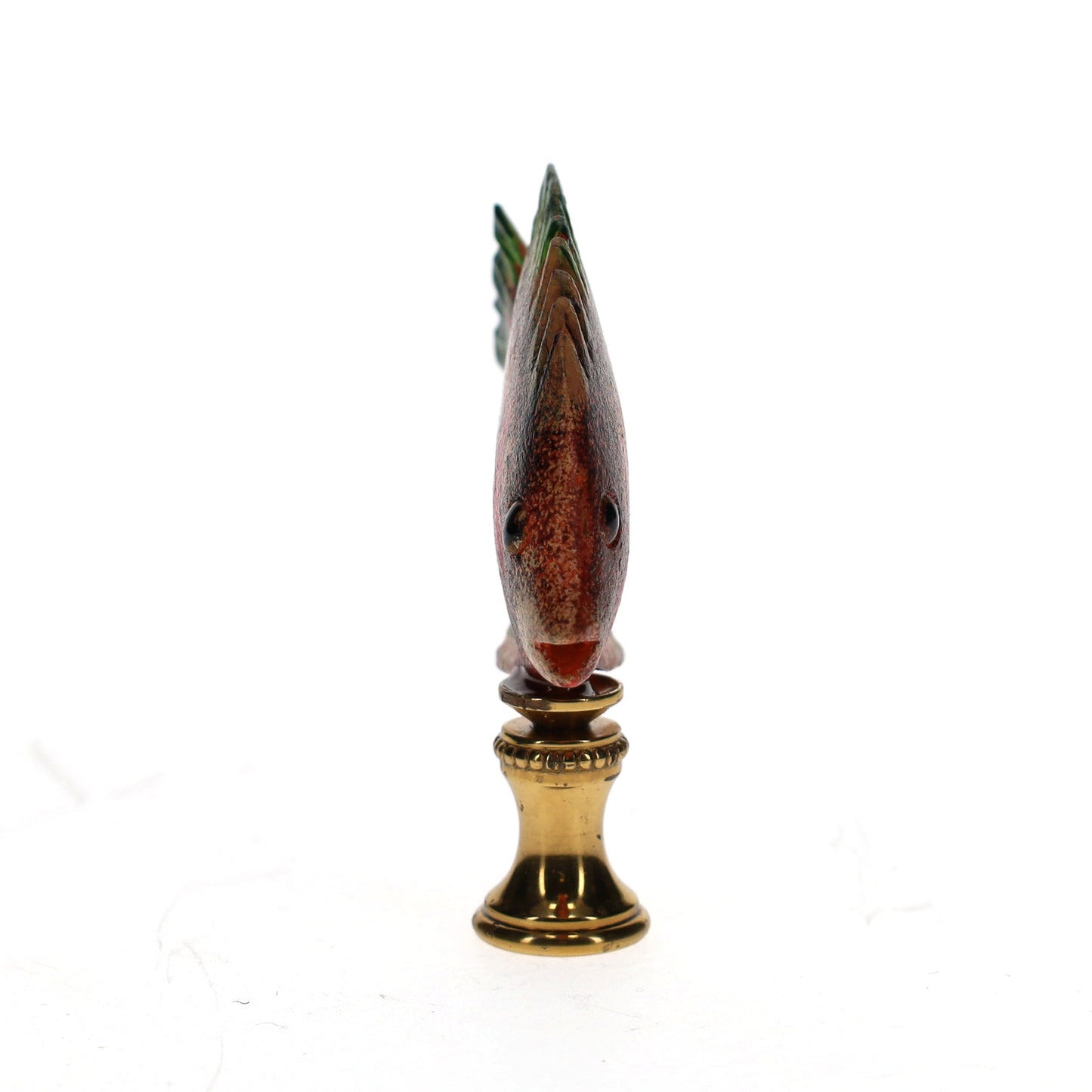3" Tall Brass Finial Tropical Fish Pink, Red, Brown, Green 1/4-27F Tap (15106)