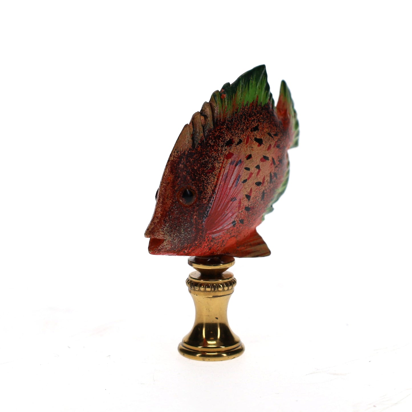 3" Tall Brass Finial Tropical Fish Pink, Red, Brown, Green 1/4-27F Tap (15106)