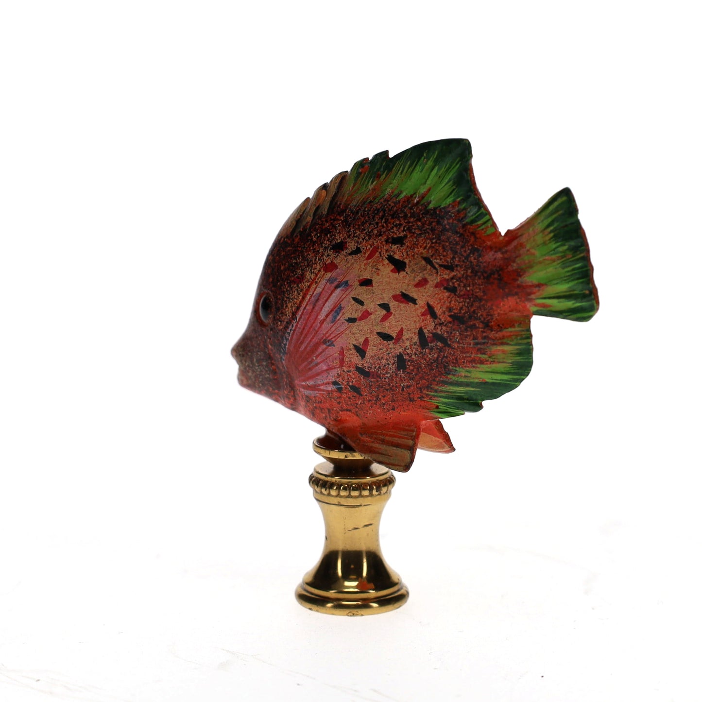 3" Tall Brass Finial Tropical Fish Pink, Red, Brown, Green 1/4-27F Tap (15106)