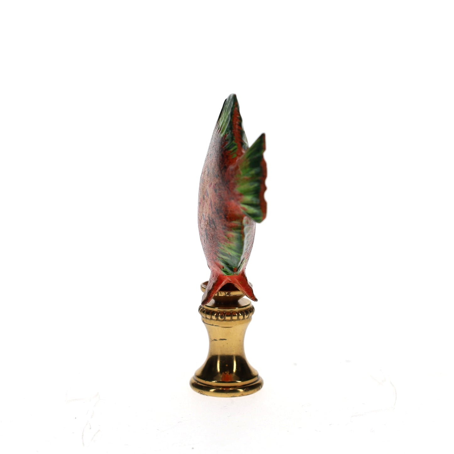 3" Tall Brass Finial Tropical Fish Pink, Red, Brown, Green 1/4-27F Tap (15106)
