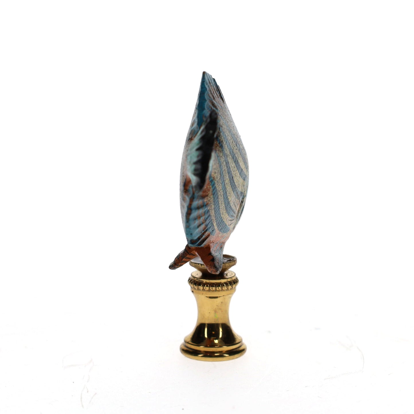 3" Tall Brass Finial Tropical Fish Blue Stripes, Ivory, Brown, Tan 1/4-27F Tap (15108)