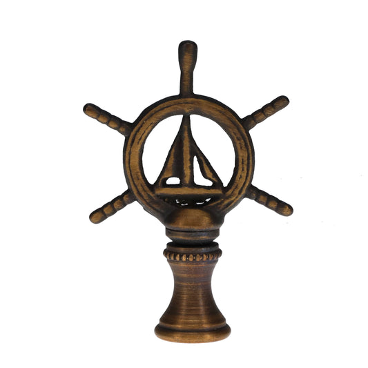 2-3/8" Tall Brass Finial Ship's Wheel, Helm, Dark Bronze Finish 1/4-27F Tap (15114)