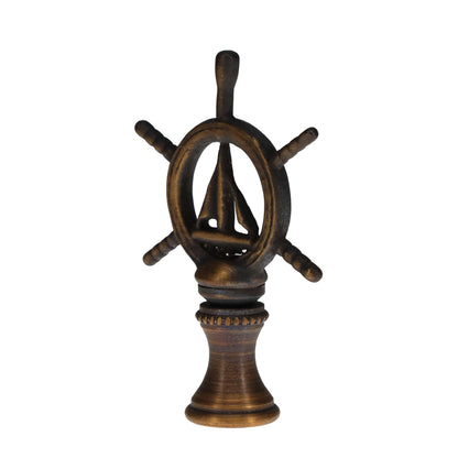 2-3/8" Tall Brass Finial Ship's Wheel, Helm, Dark Bronze Finish 1/4-27F Tap (15114)