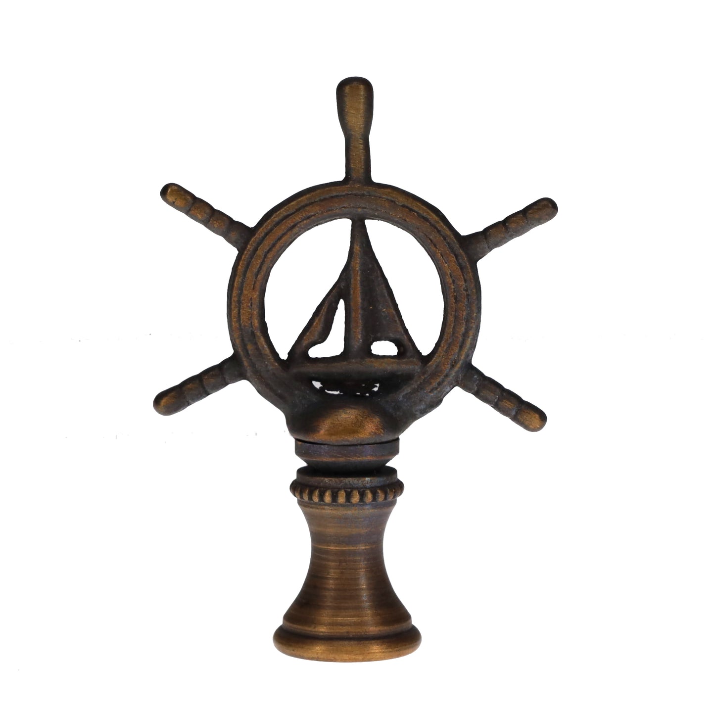 2-3/8" Tall Brass Finial Ship's Wheel, Helm, Dark Bronze Finish 1/4-27F Tap (15114)