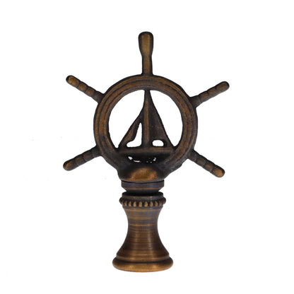 2-3/8" Tall Brass Finial Ship's Wheel, Helm, Dark Bronze Finish 1/4-27F Tap (15114)