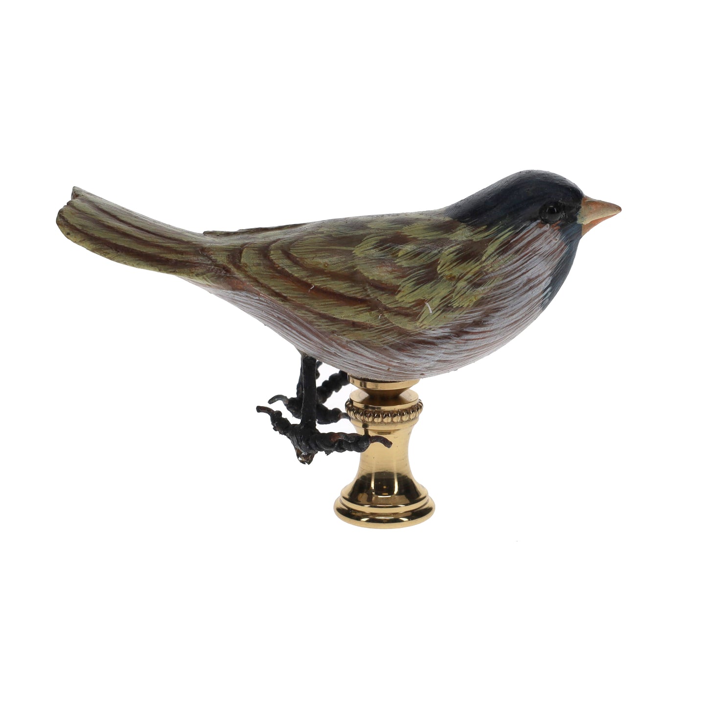 2" Tall Brass Finial Wooden Bird Brown Grey Green Blue 1/4-27F Tap (15116)