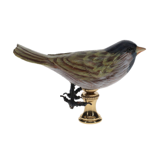 2" Tall Brass Finial Wooden Bird Brown Grey Green Blue 1/4-27F Tap (15116)