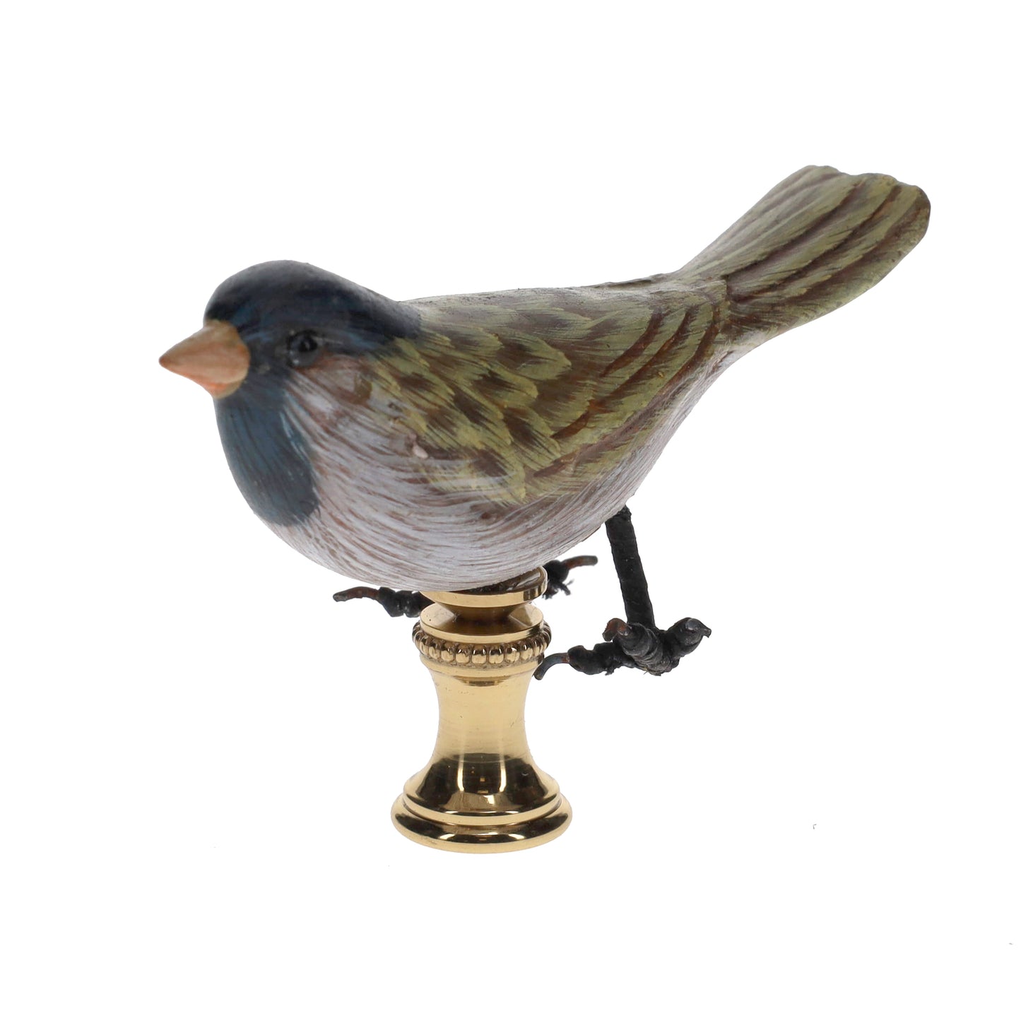 2" Tall Brass Finial Wooden Bird Brown Grey Green Blue 1/4-27F Tap (15116)