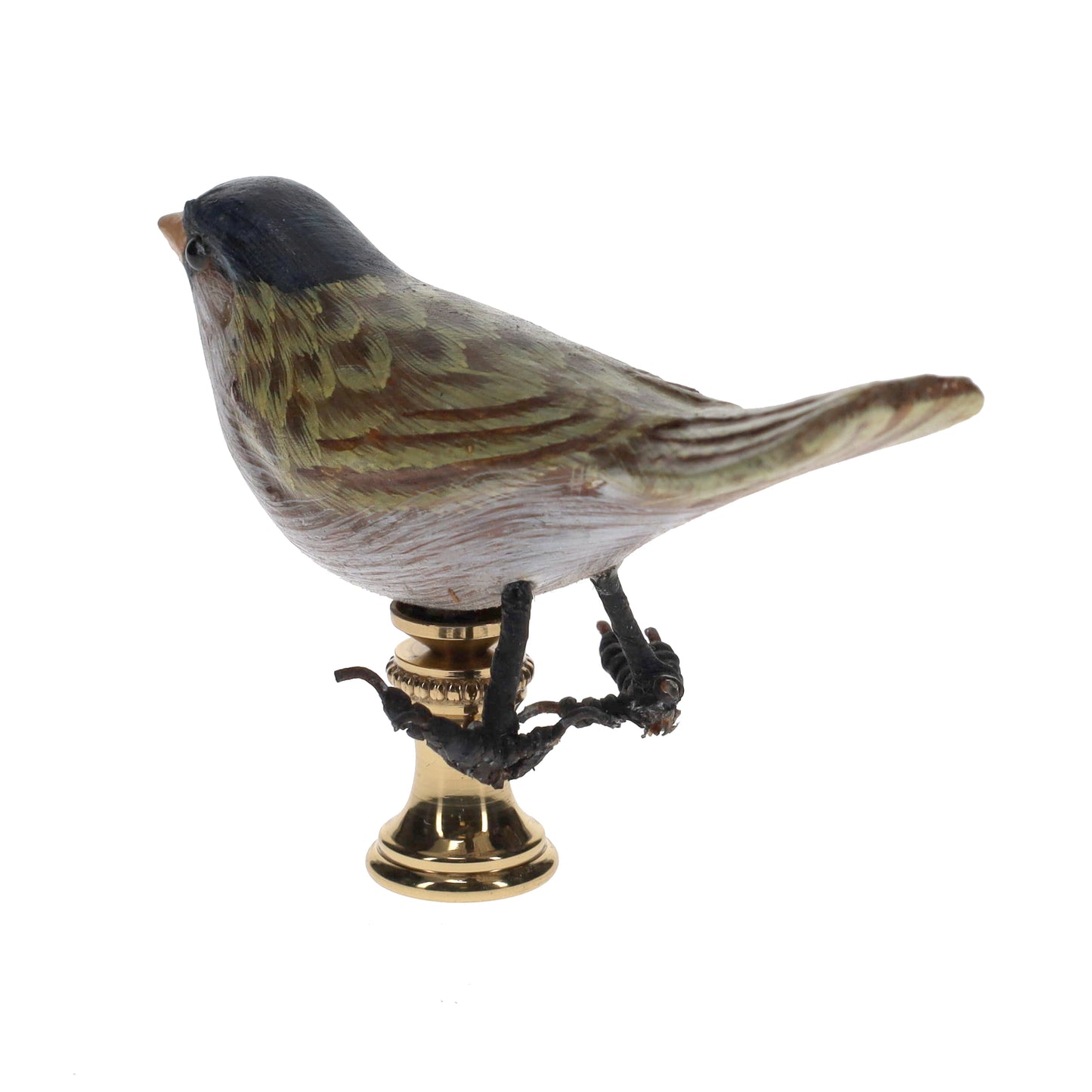 2" Tall Brass Finial Wooden Bird Brown Grey Green Blue 1/4-27F Tap (15116)