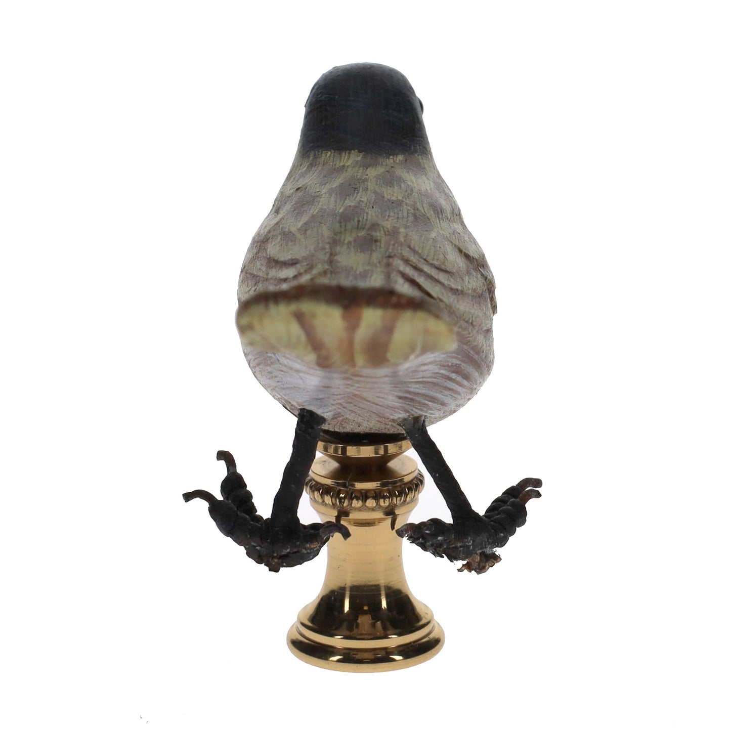 2" Tall Brass Finial Wooden Bird Brown Grey Green Blue 1/4-27F Tap (15116)