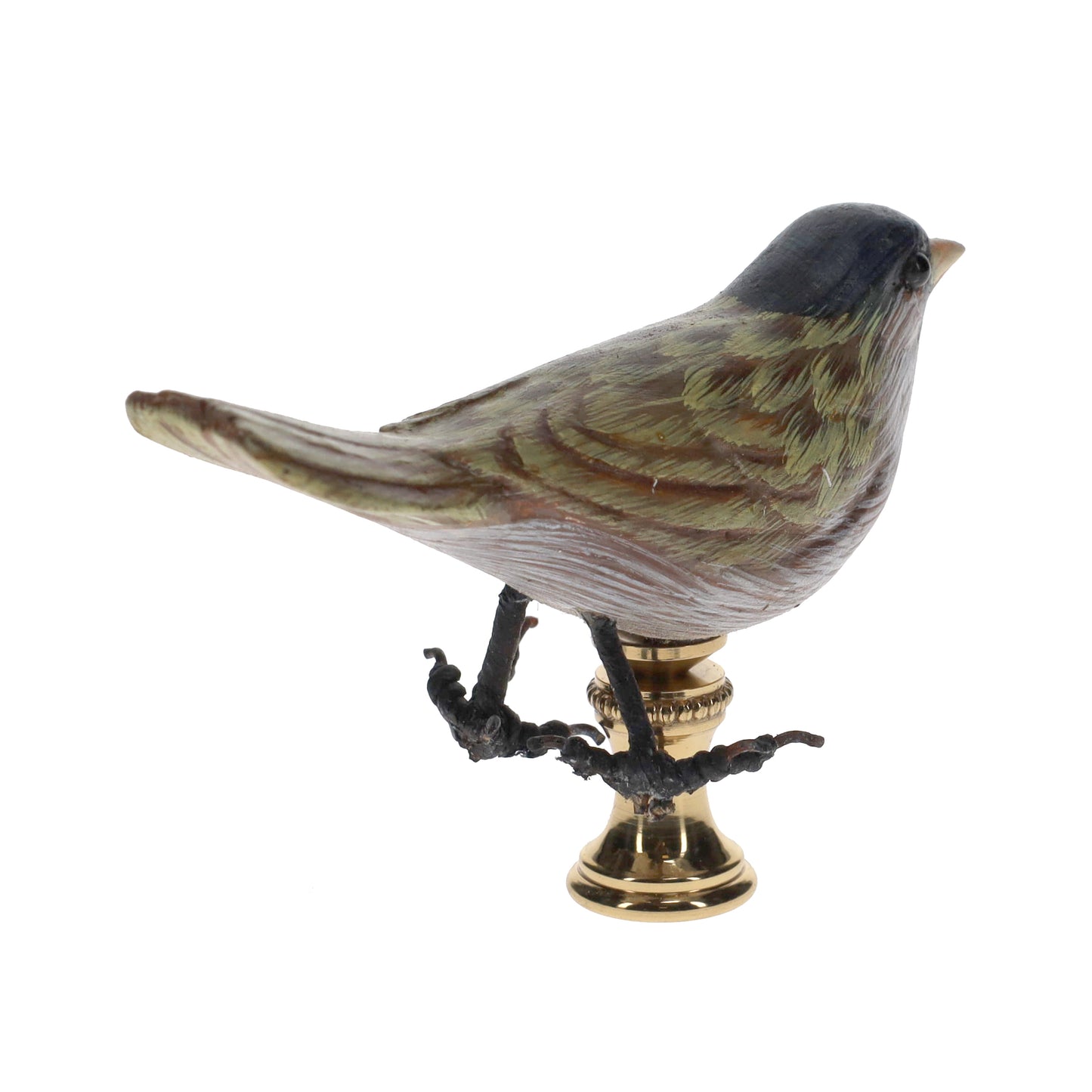 2" Tall Brass Finial Wooden Bird Brown Grey Green Blue 1/4-27F Tap (15116)