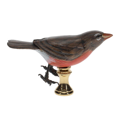 2" Tall Brass Finial Wooden Bird Brown, Orange, White 1/4-27F Tap (15118)