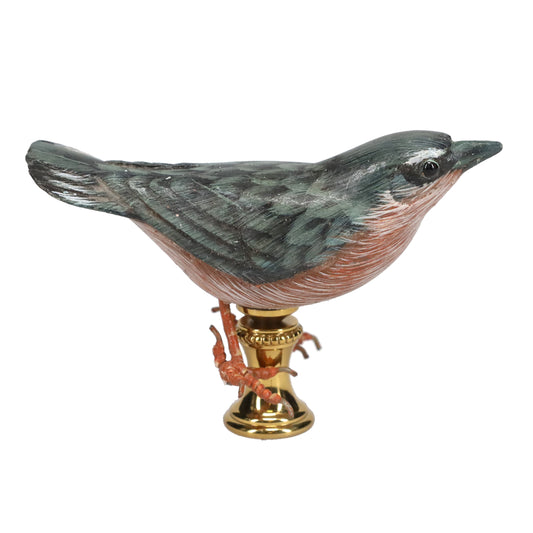 2" Tall Brass Finial Wooden Bird Blue, Brown, Grey, White 1/4-27F Tap (15119B)