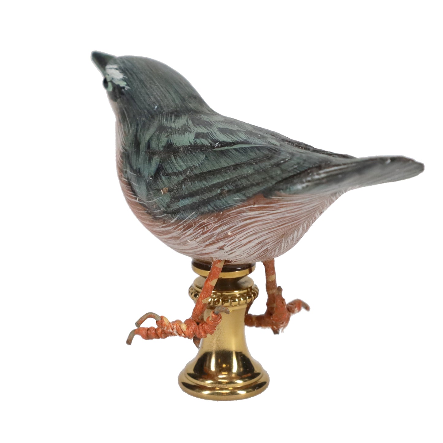 2" Tall Brass Finial Wooden Bird Blue, Brown, Grey, White 1/4-27F Tap (15119B)
