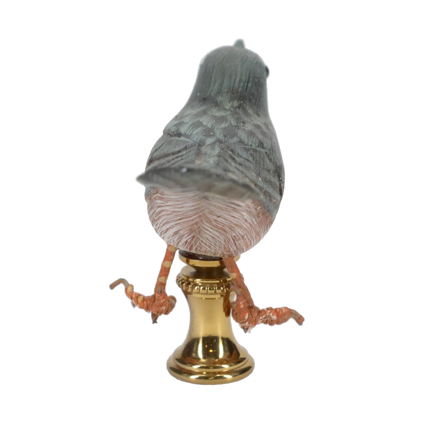 2" Tall Brass Finial Wooden Bird Blue, Brown, Grey, White 1/4-27F Tap (15119B)