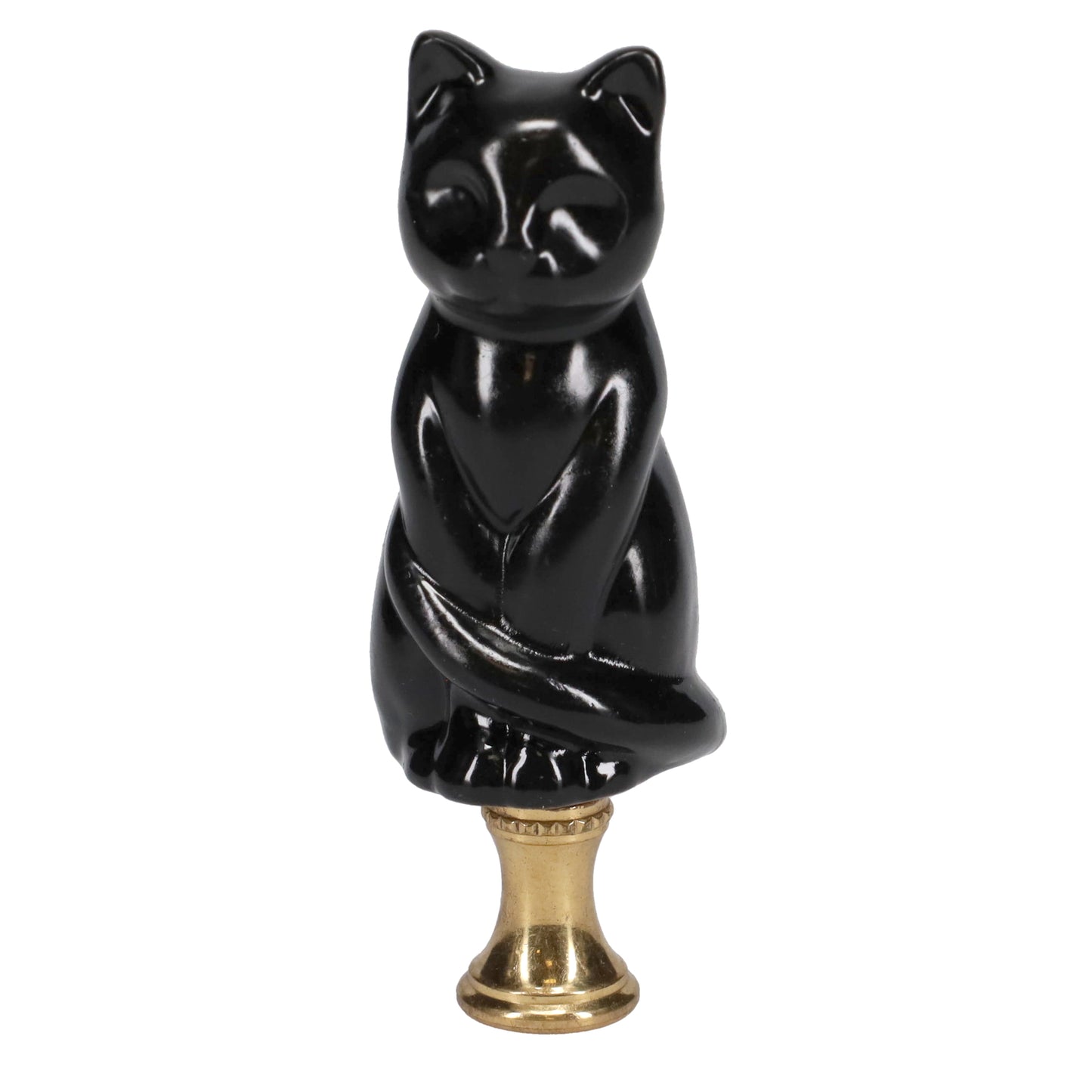 3-1/4" Tall Brass Finial Cat, Ceramic Black, 1/4-27F Tap (15127B)