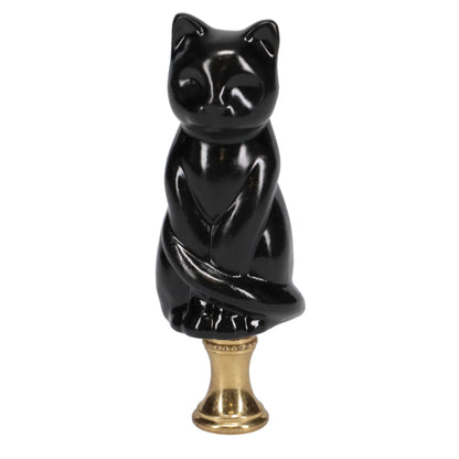 3-1/4" Tall Brass Finial Cat, Ceramic Black, 1/4-27F Tap (15127B)