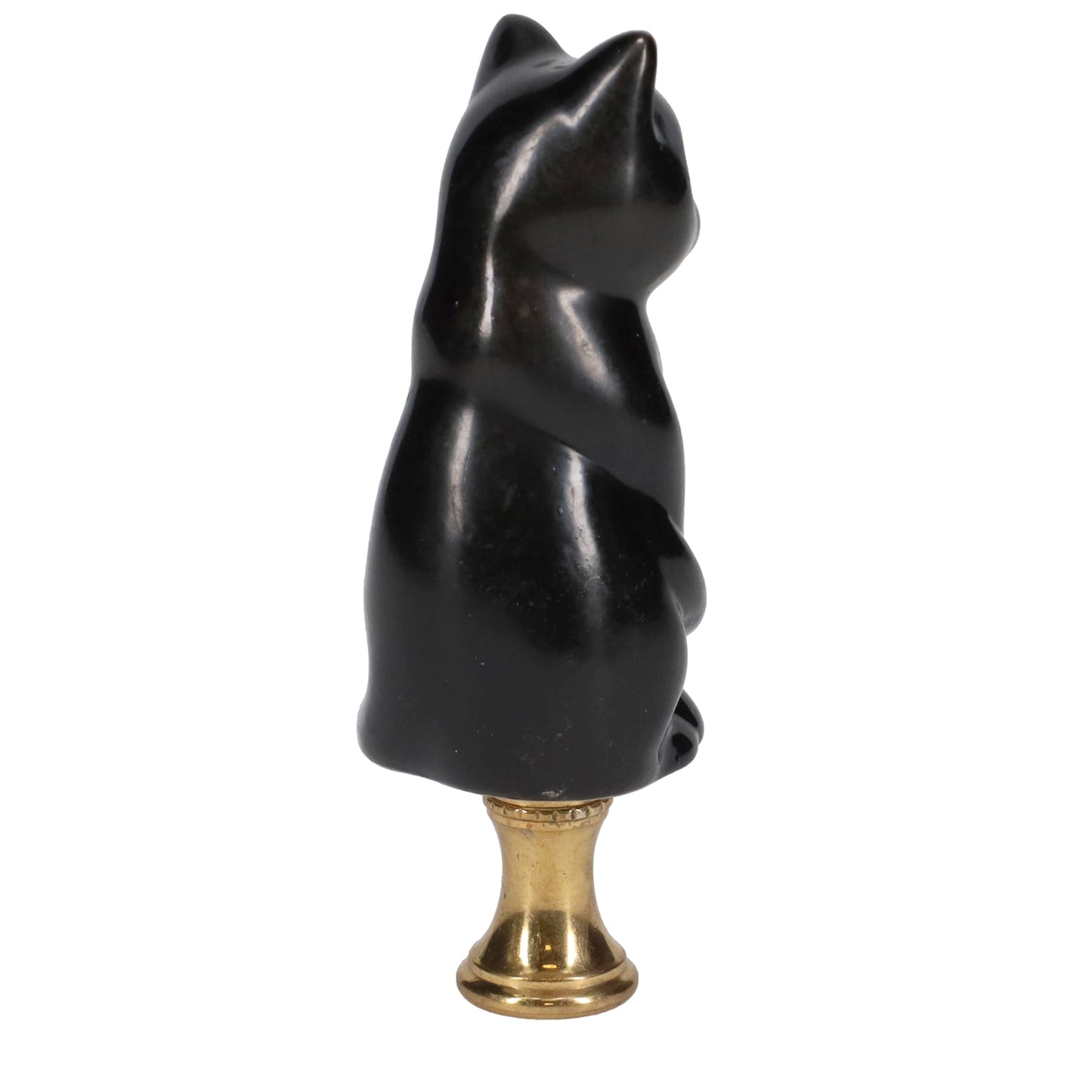 3-1/4" Tall Brass Finial Cat, Ceramic Black, 1/4-27F Tap (15127B)