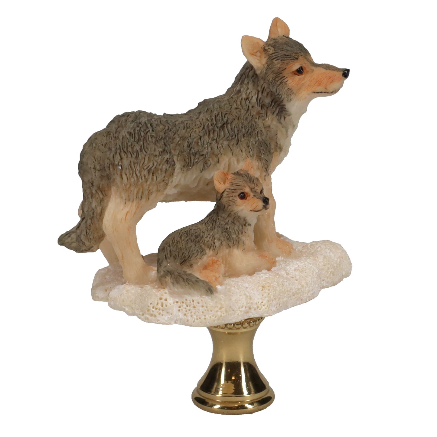2-3/4" Tall Brass Finial Wolf & Pup, Ceramic, 1/4-27F Tap (15128C)