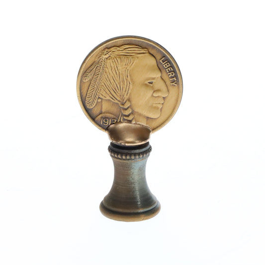 2" Tall Brass Finial Buffalo Nickel, Antique Bronze Finish, 1/4-27F Tap (15131BR)