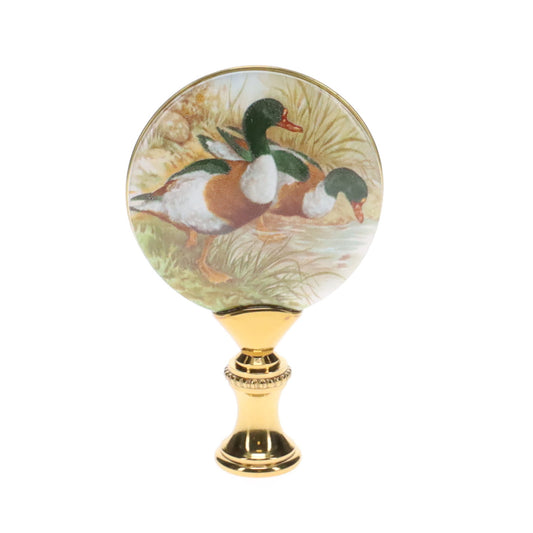 2-7/8" Tall Brass Finial, Picture of Ducks, Ceramic, 1/4-27F Tap (15134)